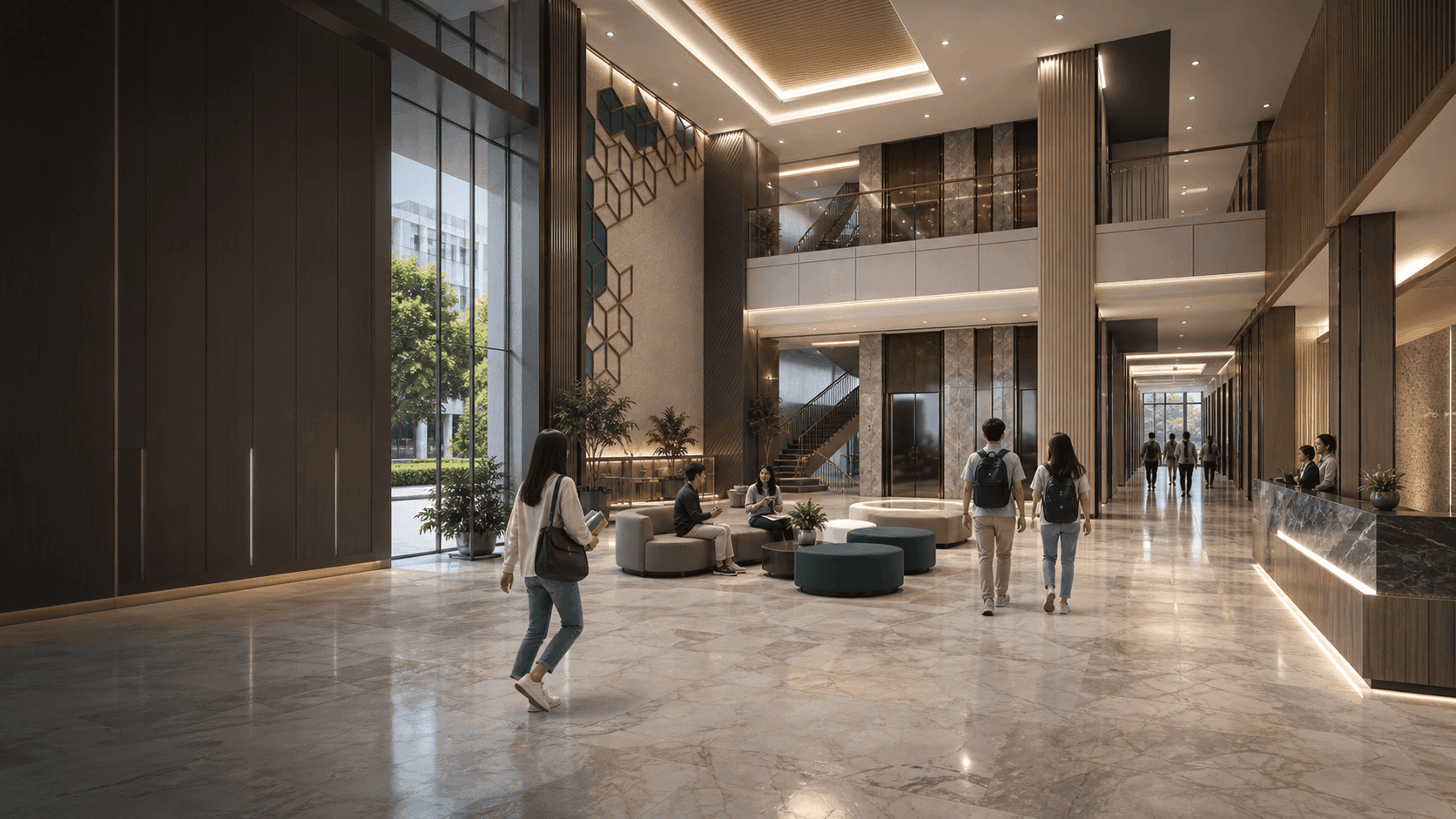 Lobby dan koridor gedung baru Universitas Battuta yang modern
